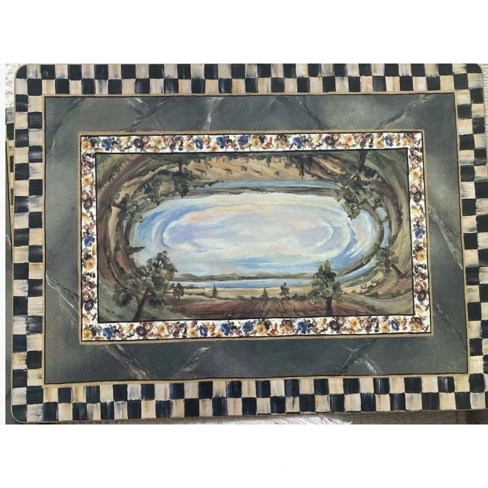 Mackenzie Childs Placemats Set of 4 Cloud Watching Cork Discontinued Rare